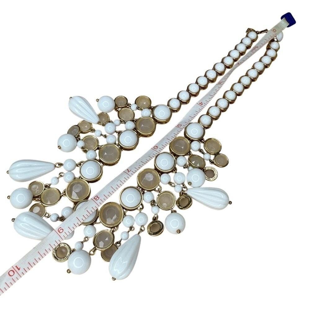 Boho Glam Statement White Champagne Gold Tone Bib Necklace from Banana Republic - Picture 10 of 14